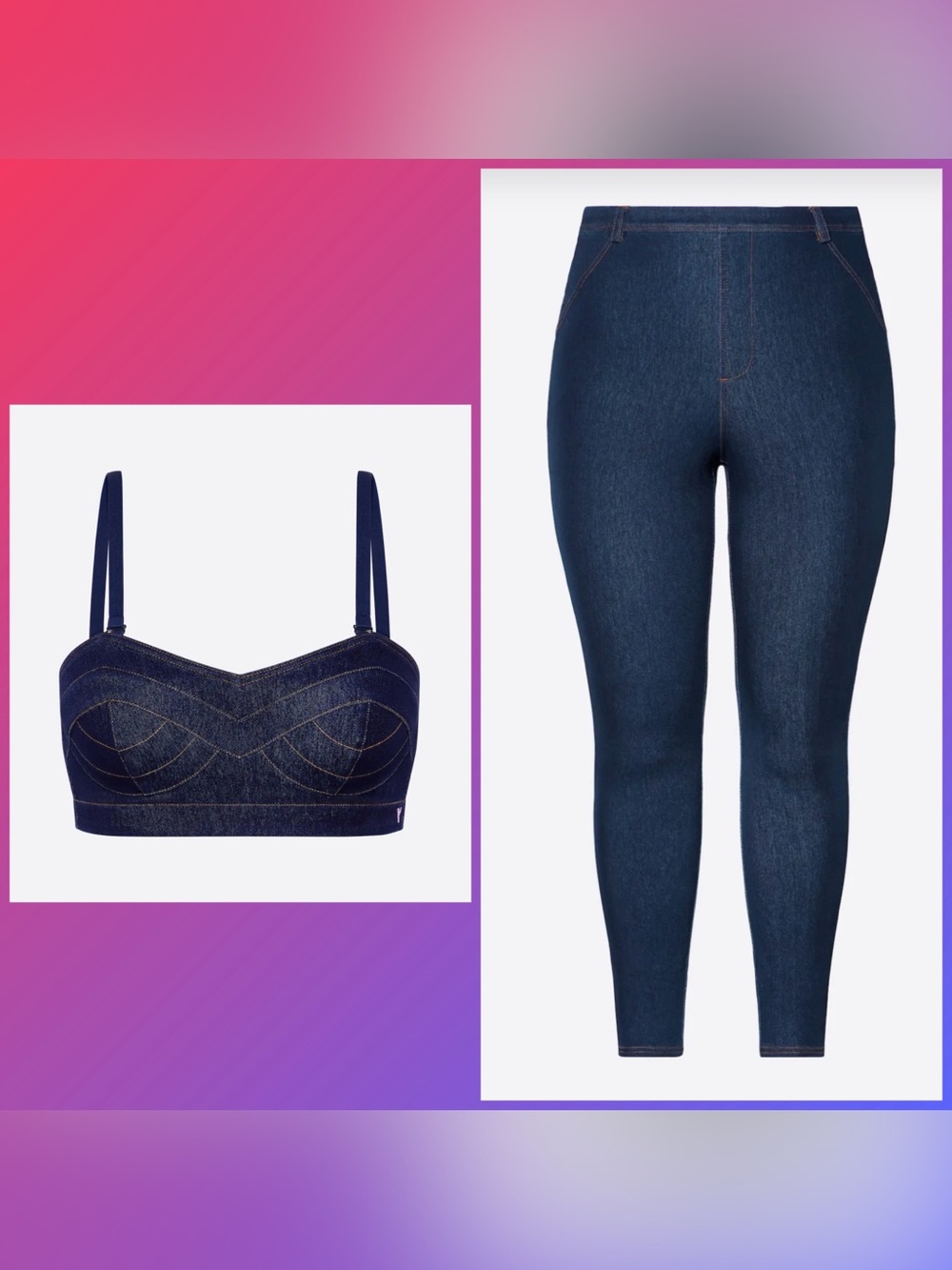 NWT Yitty Fabletics Denim Convertible Bandeau Top & Jeggings 2-piece Set Size XS